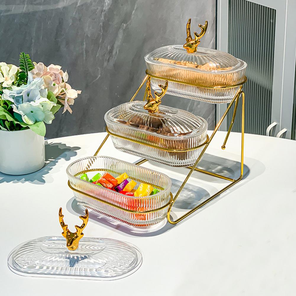 Snack Organizer Elegant 3-lags tørket frukt skjermbrett med nøttestativ Stilig nordisk snacktallerken for frukt Godteri Robust jern