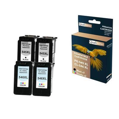 QUALITONER - 4 Compatible Cartridge for CANON PG-545 XL (x2) + CL-546 XL (x2) PG-545XL (x2) + CL-546XL (x2) Black + Color for Can