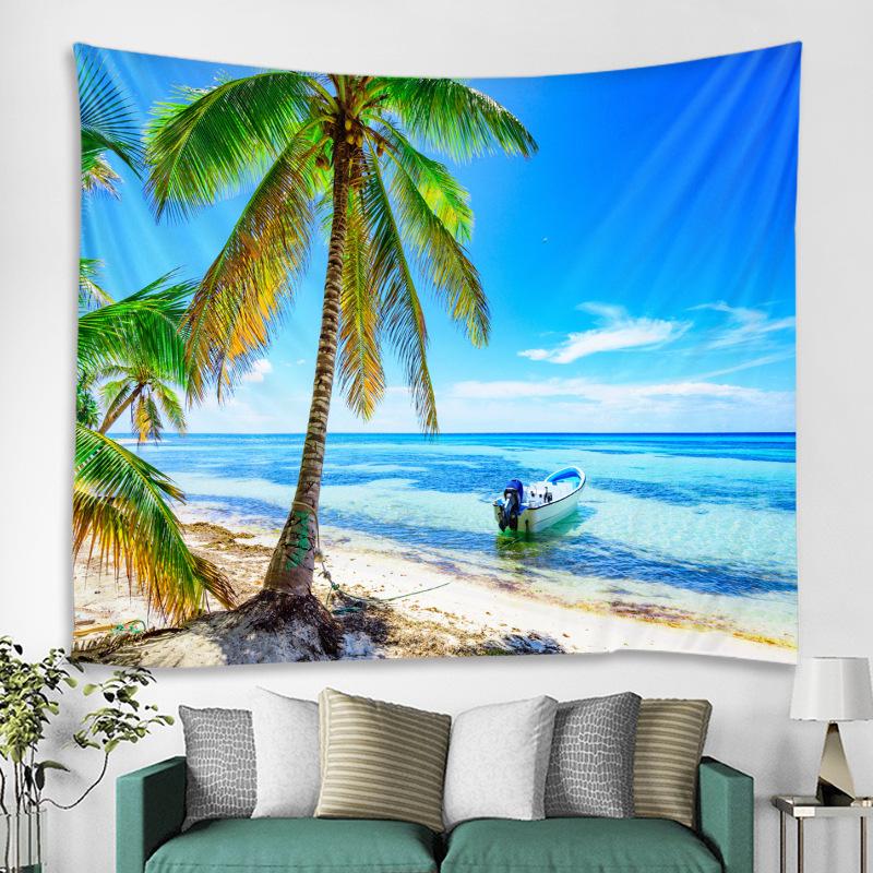 Tropical Sunset Beach Wall Tapestry Palm Tree Ocean View Print Wall Hanging for Bedroom Living Room Dorm Decor