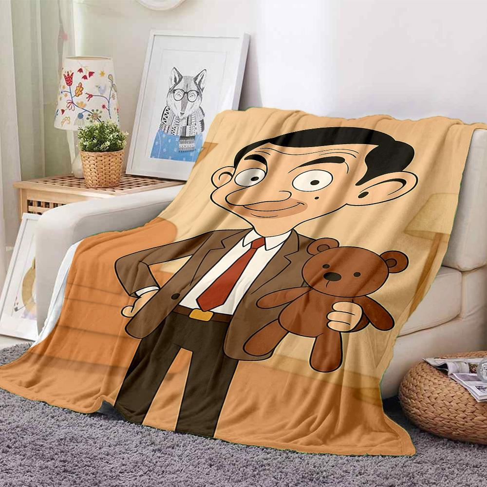 1 st Mr. Bean Teddy Flanellen Plaid HD Geprint Lichtgewicht Zacht Warm Deken voor Alle Seizoenen voor Bank, Bed, Reizen, Kamperen Machinewasbaar