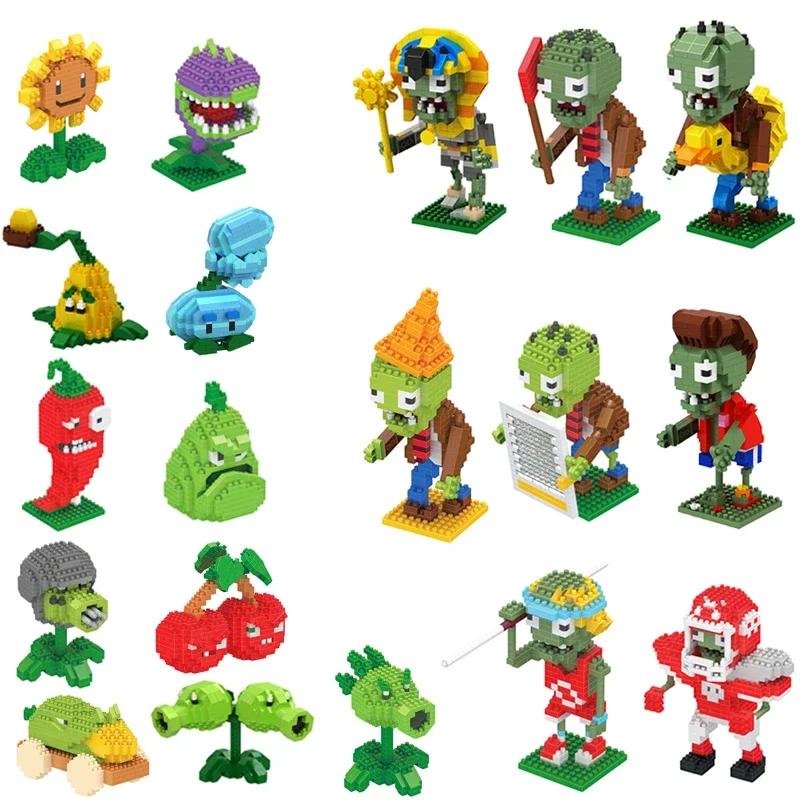 Plants Vs Zombies Blocks Small Cartoon Mini Building Block Peashooter Sunflower Chomper Assemble Action Model Doll Toy For Kids