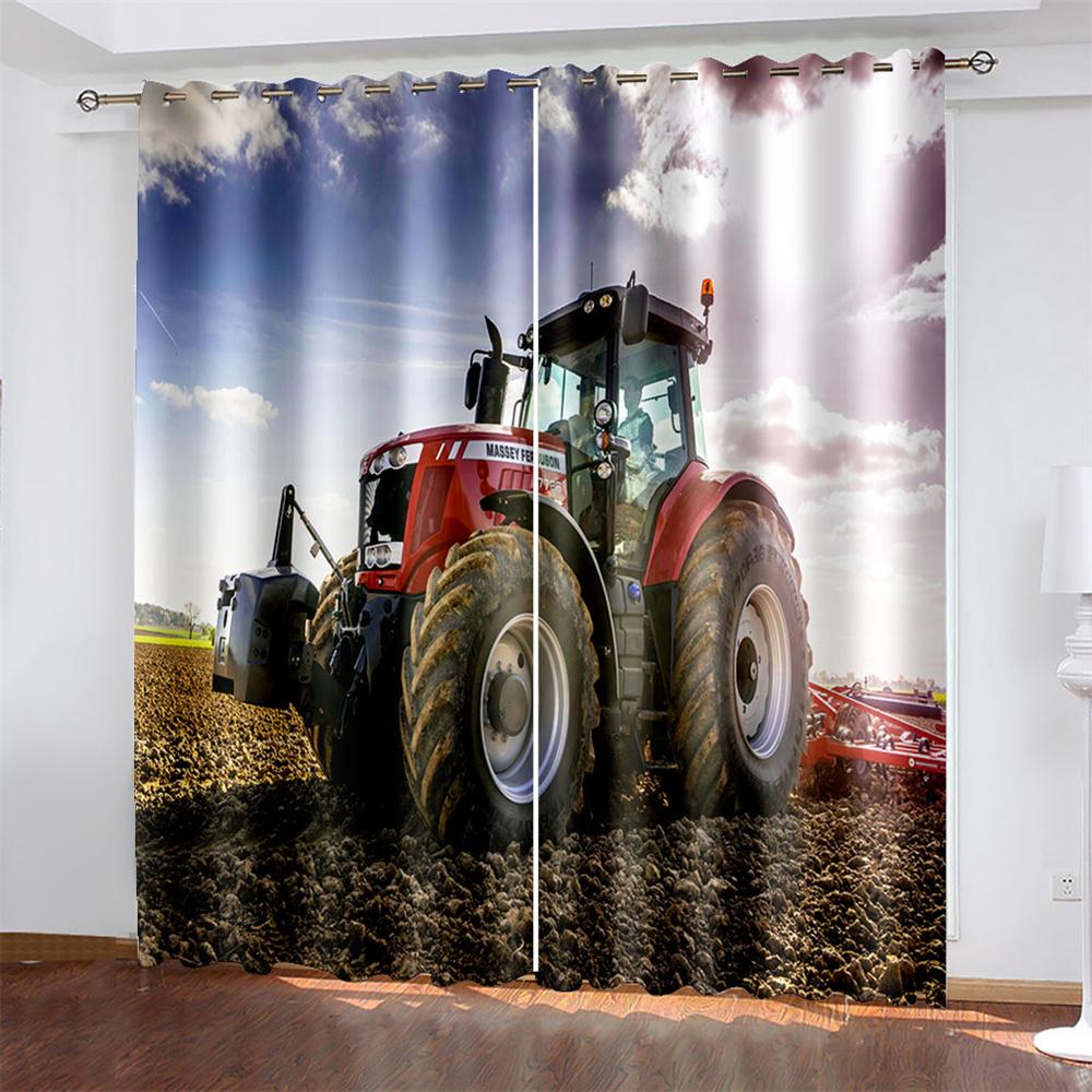 Car   Printing Woven Curtains Bedroom Blackout Curtains with Two Independent Curtains On The Left and Right