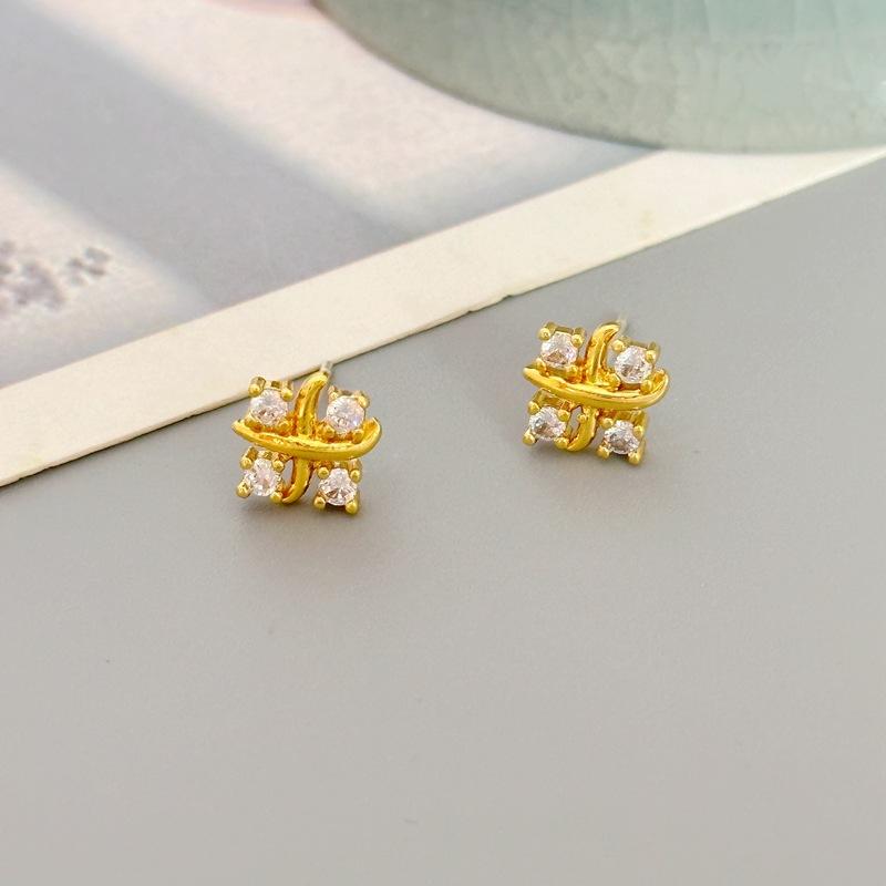 Cold Style Fashion Earrings Women S Light Luxury Cross Zircon Temperament Stud Earrings High-End Earrings