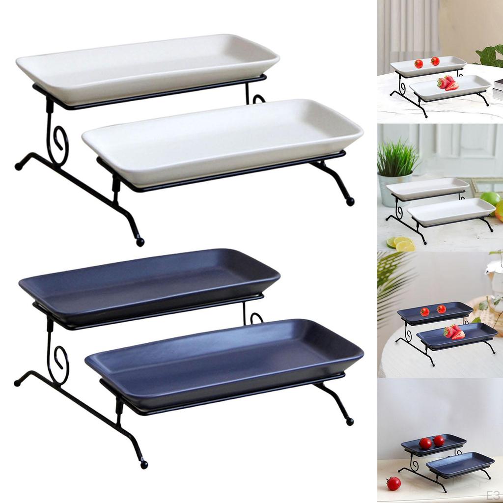 2 Layer Serving Platter Cupcake Cake Stand Detachable Snack Display Tray Holder with Rack Dessert