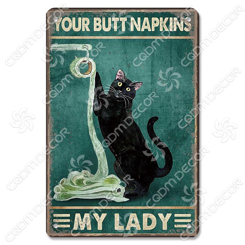 Black Cat Tin Sign Metal Plaque Read Books Drink Wine Pet Metal Poster Vintage Wall Decor for Coffee Shop Kitchen Bathroom Home