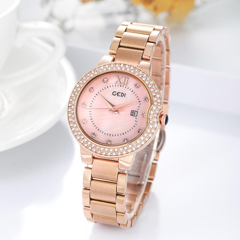 Large Dial Steel Strap Watch Women'S Fashion Diamond-Encrusted Waterproof Quartz Watch
