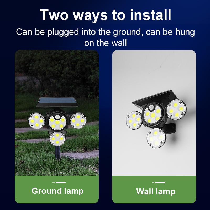 102 COB LED Solar Lights 4 Head Lamp PIR Motion Sensor Landscape Spotlights IP65 Waterproof Outdoor Lights Garden Decoration