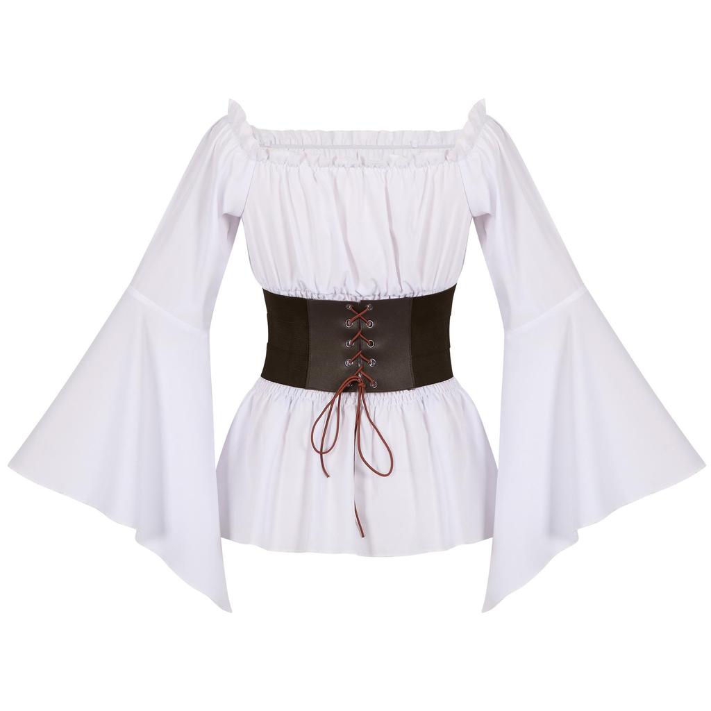 Women's Victorian Ruffle Bohemian Pirate Shirt with Belt