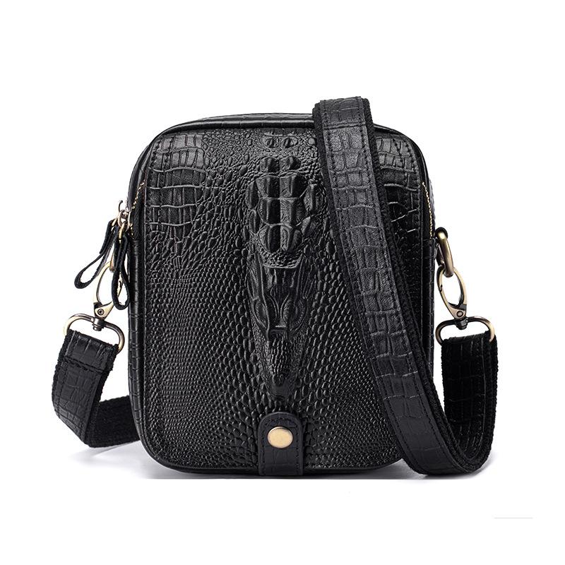 

Мужская одноплечевая сумка с узором крокодила, маленькая сумка-кроссбоди из натуральной кожи для мобильного телефона, мужской стиль, ощущение высокого класса One Size чёрный