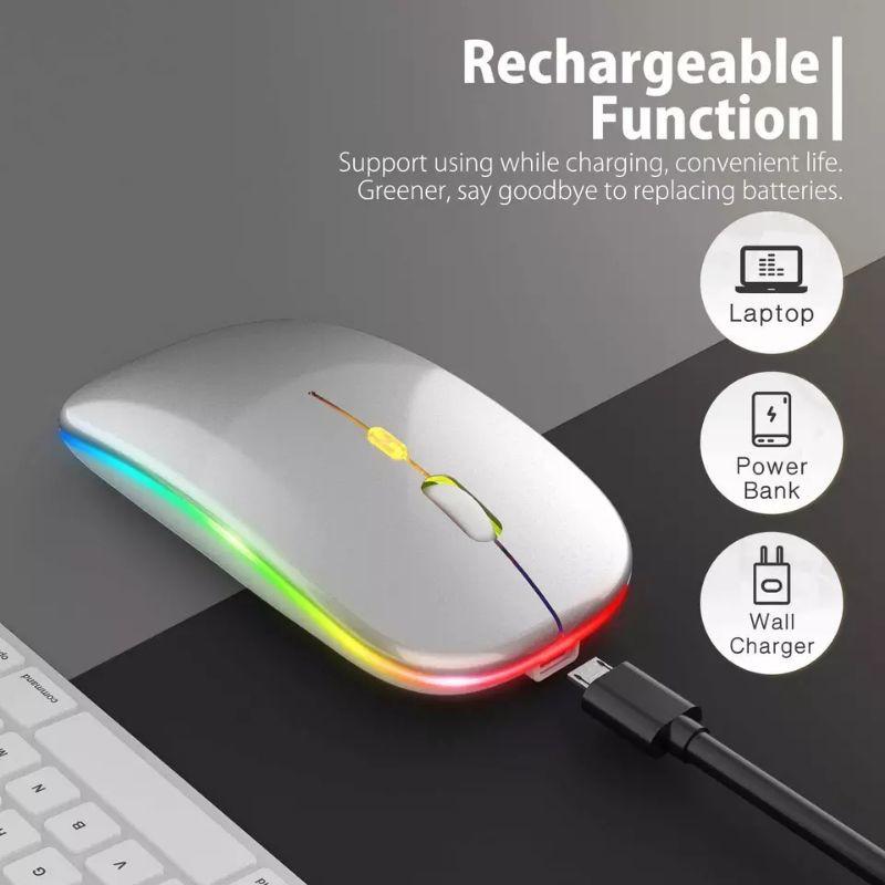 Ultra Slim Silent Rechargeable 2.4G Wireless Mouse with 1600DPI RGB LED Backlit and Ergonomic Design