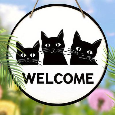 Wooden Hanging Decorative Sign,welcome signs,The Pattern Is Three Cute Cats,indoor or Garden decoration,2D Flat Pendant,housewarming Gifts for Friends