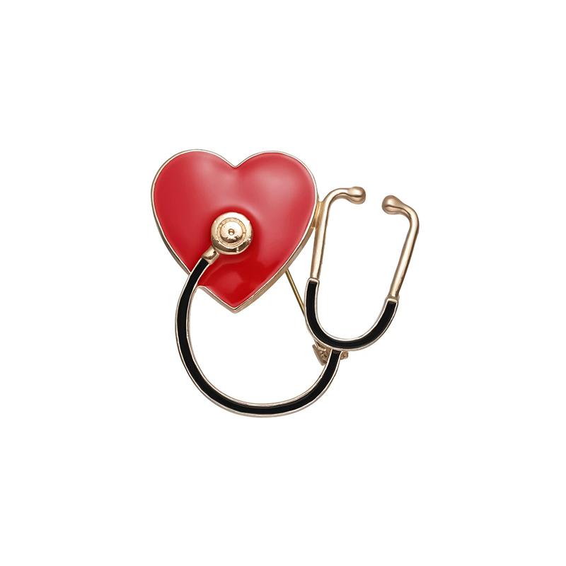 New Creative Stethoscope Enamel Clothing Pins for Women Red Heart Black Tube Women's Brooches Fashion Jewelry Suit Accessories