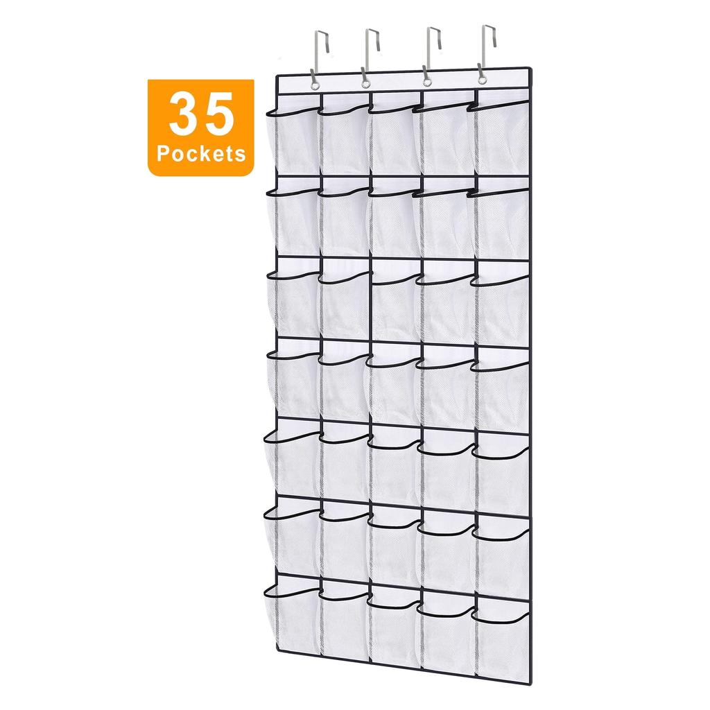 Over The Door Shoe Organizer, 35 Large Pockets Hanging Shoe Organizer, White