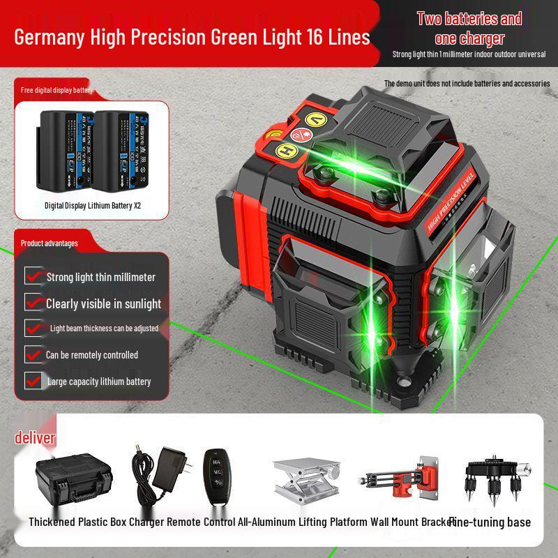 High-Precision 12-Line Green Laser Level with Automatic Self-Leveling for Outdoor Use