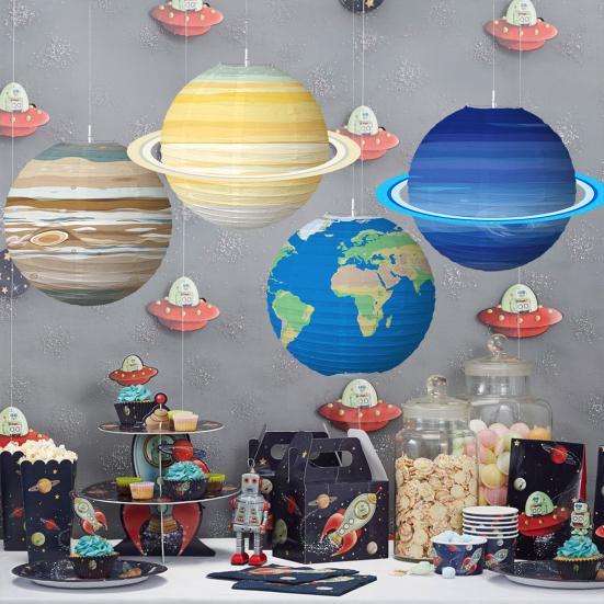 8 Unids Planeta Linternas de Papel Niños Sistema Solar Planetas Linterna Espacio Exterior Decoración de Fiesta Temática Niños Fiesta de Cumpleaños Decoración del Hogar