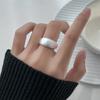 Matte Silver Color Unique Oval Simple Ring for Women Jewelry Finger Adjustable Open Vintage Ring for Party Birthday Gifts