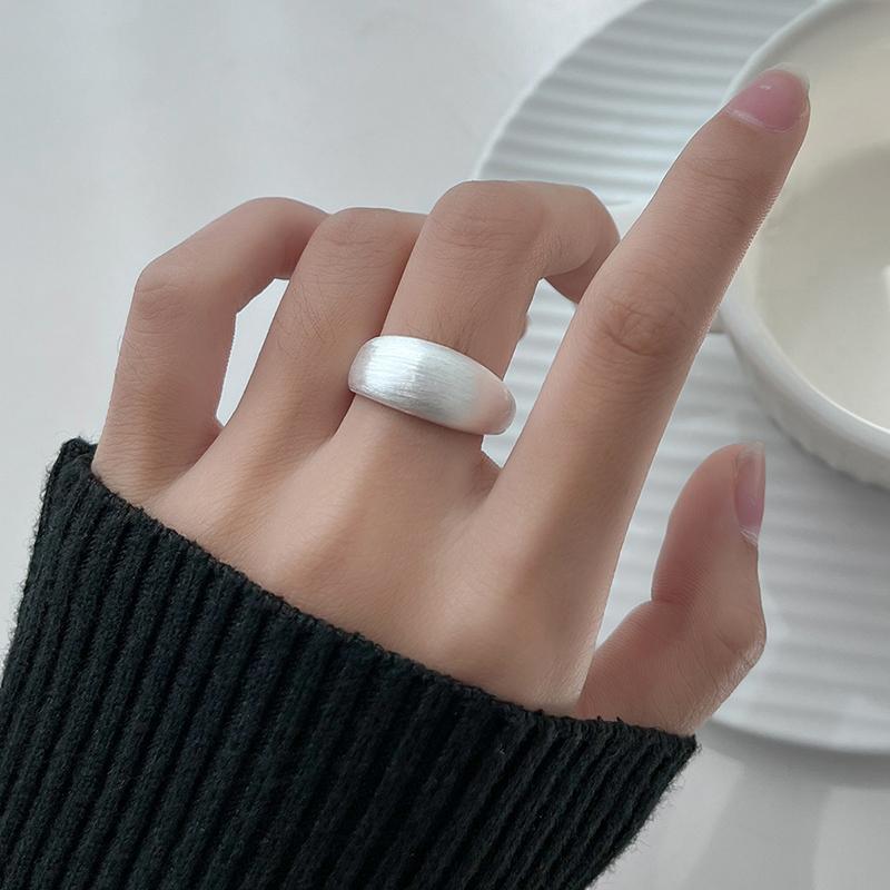 Matte Silver Color Unique Oval Simple Ring for Women Jewelry Finger Adjustable Open Vintage Ring for Party Birthday Gifts