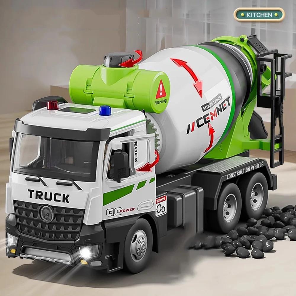 

1/24 Electric Mixer Truck Toys Model Car Alloy Diecast Engineering Vehicles Doors Opened Sound Light Pull Back Toy Gift for Kids зелёный