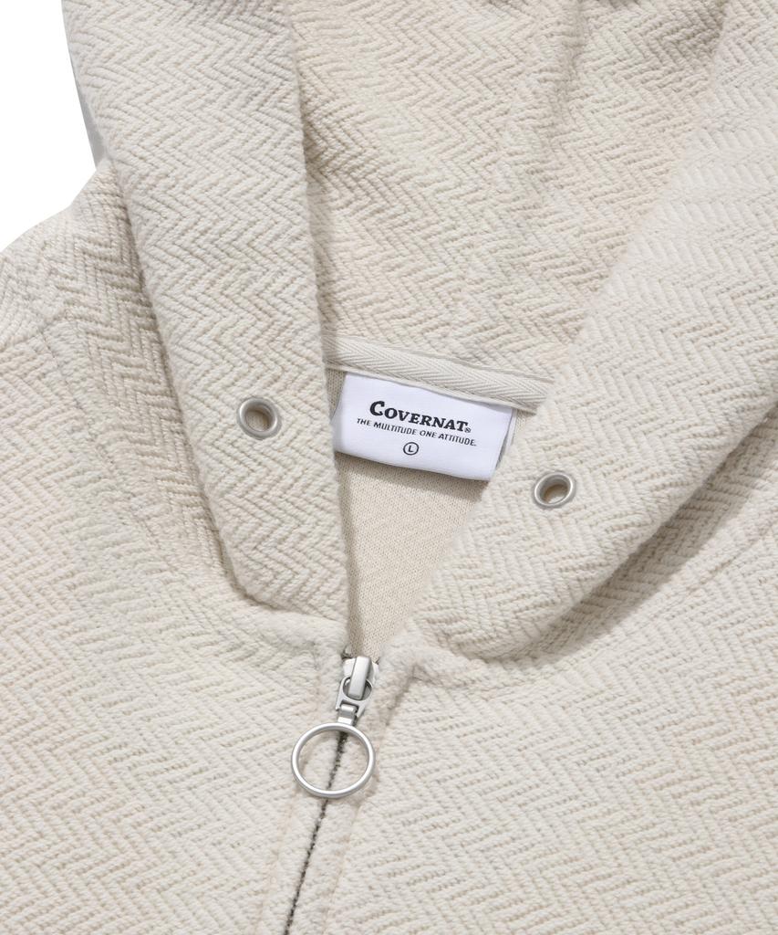 COVERNAT Herringbone Zip-Up Hoodie Oatmeal