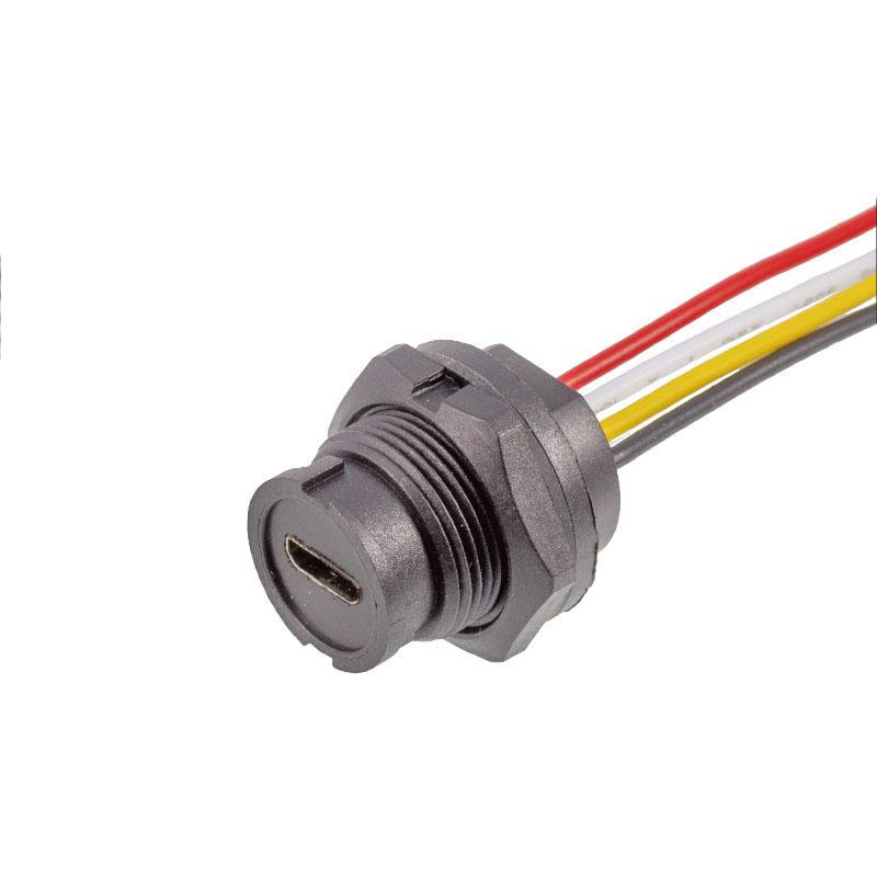 Outdoor Industrial USB Female Socket Jack Panel Solder Waterproof Micro USB Connector Data Adapter Automation Car IOT Medical