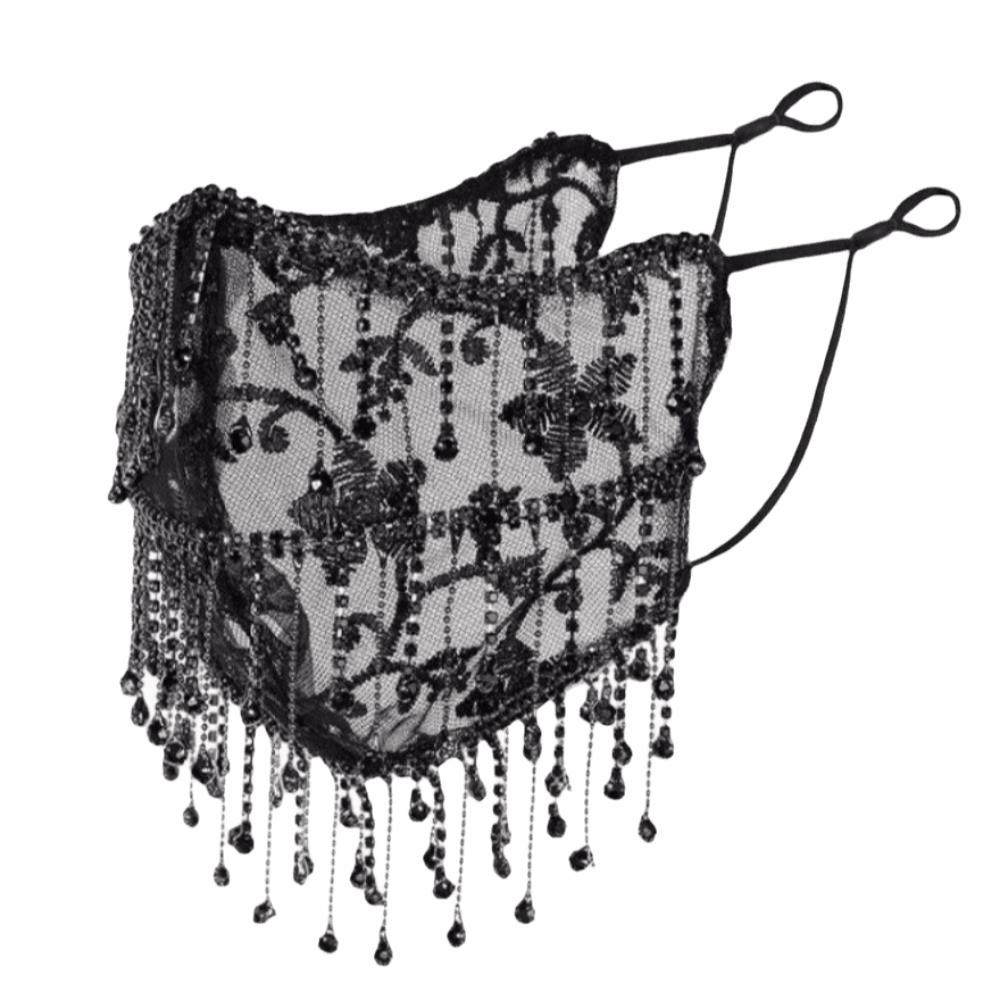 Strass Damen Schleier Maske Atmungsaktives Netz Quastenmaske Elegante Cosplay Maske Kostümzubehör