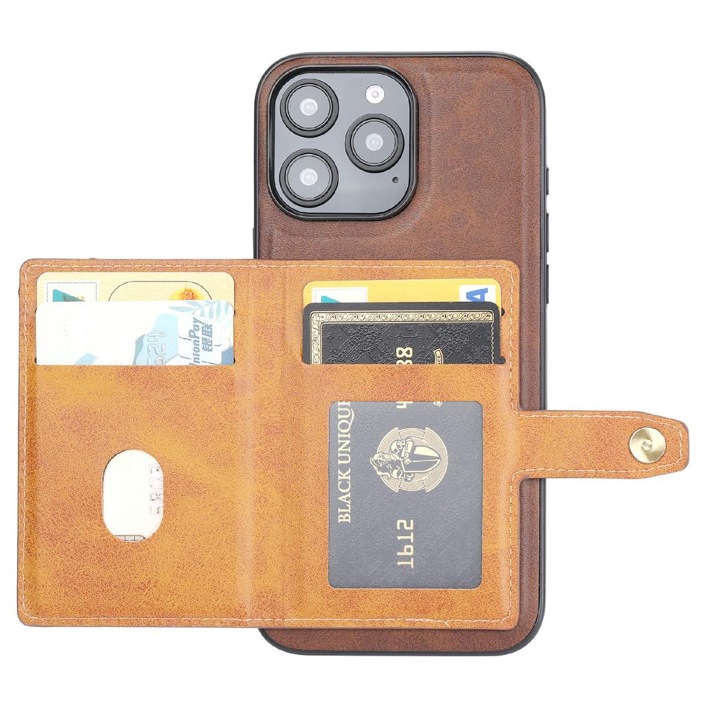 For iPhone 16 Pro Max Card Holder PU Leather+TPU Kicsktand Phone Cover