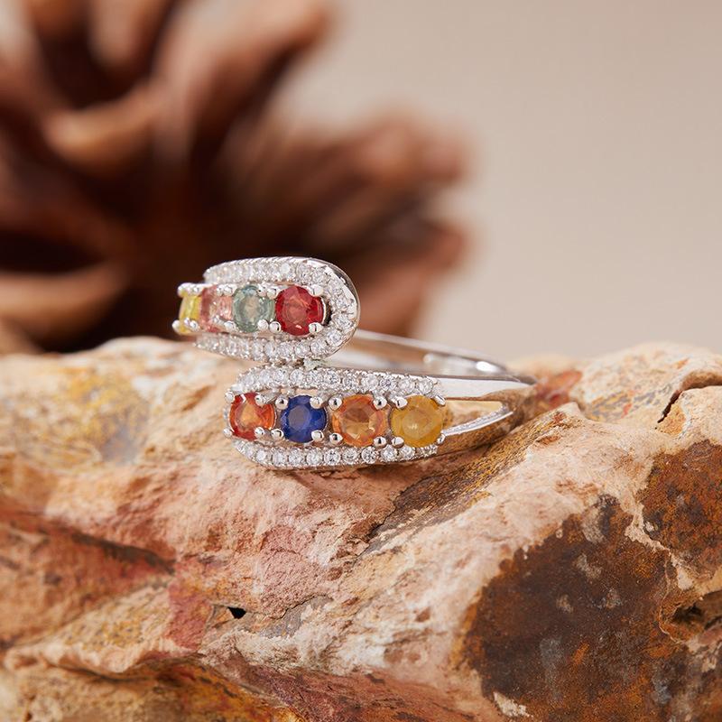 Natural Color Sapphire Color Sapphire Ring Women'S Xiaohongshu S925 Sterling Silver Color Treasure Jewelry