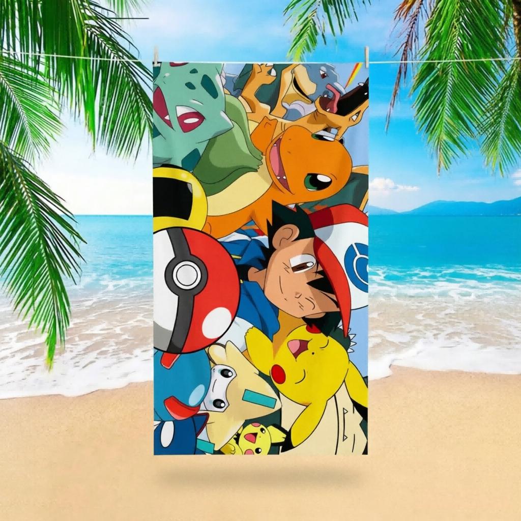 1pc Pokemon Beach Towel, Quick-Drying, Super Absorbent, Multi-scene Use for Yoga, Pool, Gym, Home, Travel, Nice Gift