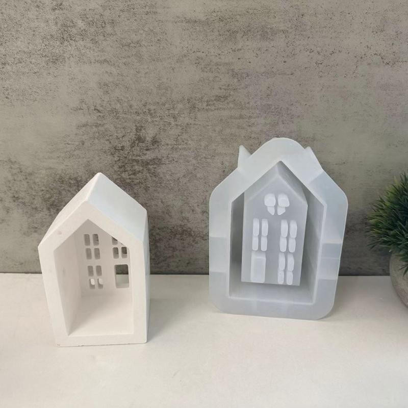 3D Casa Castiçal Silicone Molde DIYs Cimento Gesso Argila Castiçal Resina Ornamentos Moldes Decorações Para Casa