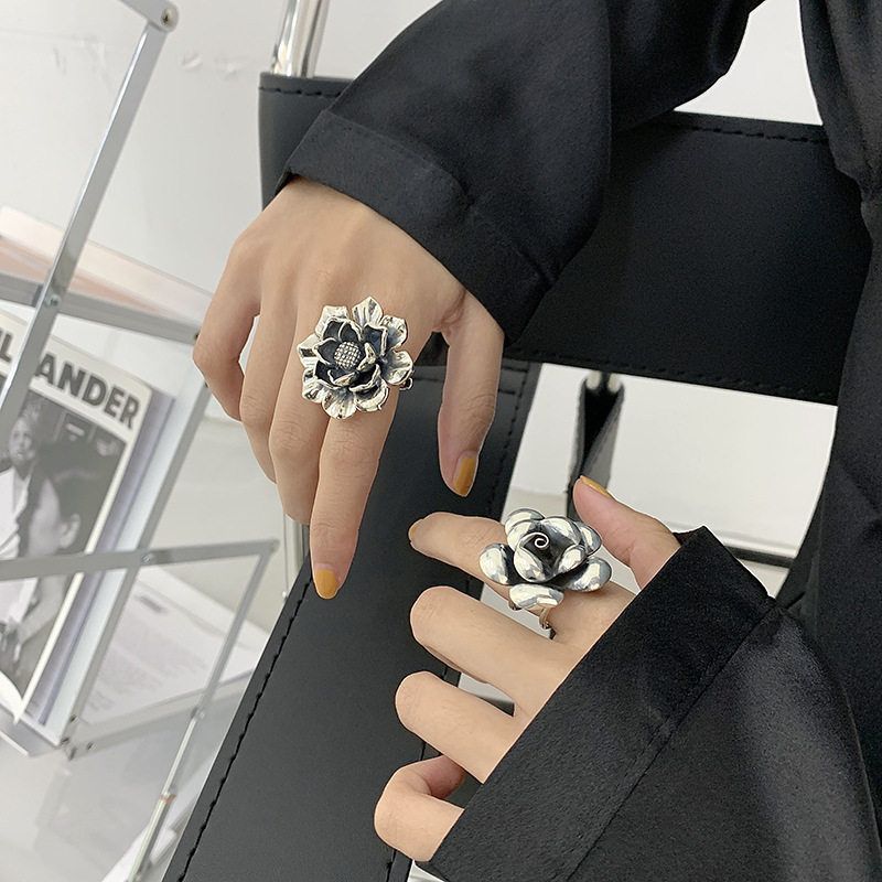 European and American Women's Hip-Hop Korean Style Internet-Famous Index Finger Ring Big Petal