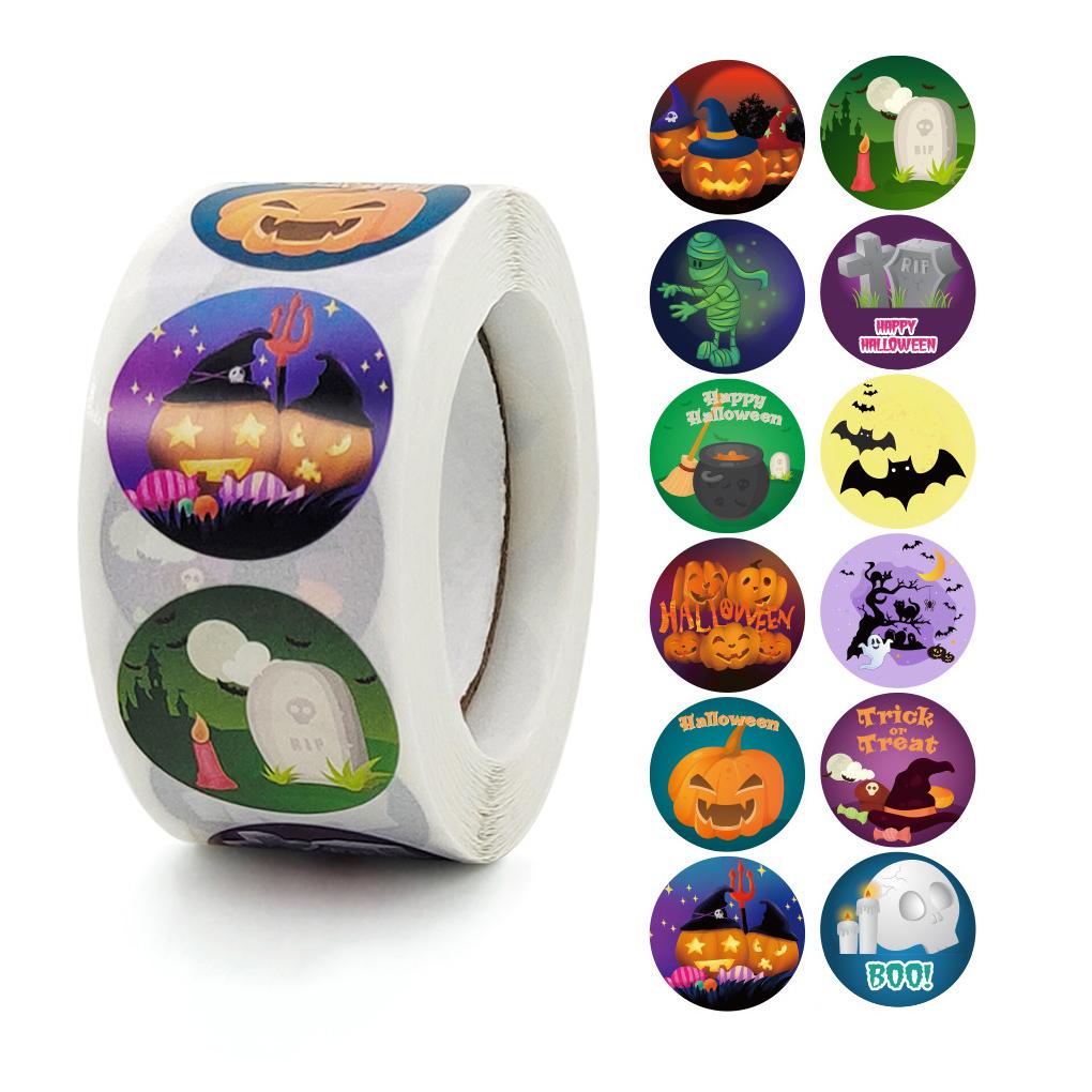 500 Stück/Rolle Etiketten Halloween Dekoration Beutelversiegelungsaufkleber DIY Basteln Geschenktüten Etiketten