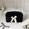 Korean Black Lace Bow Makeup Bag Large Capacity Cosmetic Organizer Cute Travel Toiletry Pouch