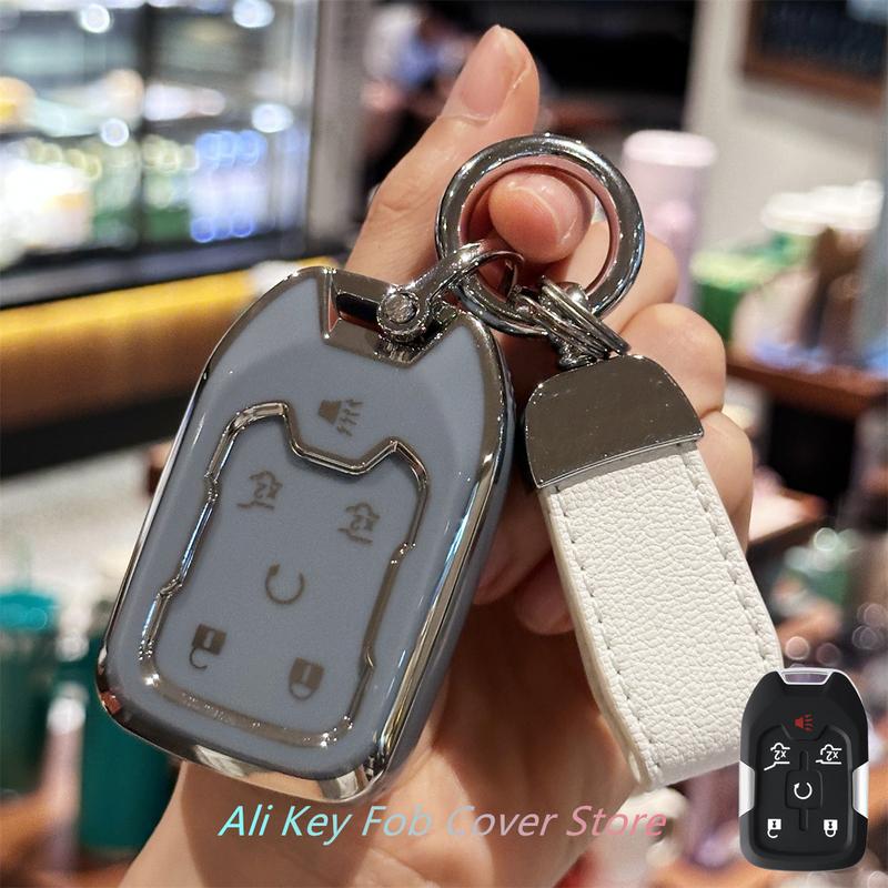 Key Fob Cover for GMC Yukon Chevy Tahoe /Suburban HYQ1AA 2014 2015 2016 2017 Keyless Entry Key Shell case Keychain Lanyard