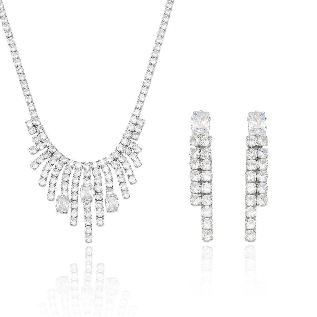 Trendy Zircon Earrings & Necklace Set: White Tassel Jewelry with Fashionable Temperament