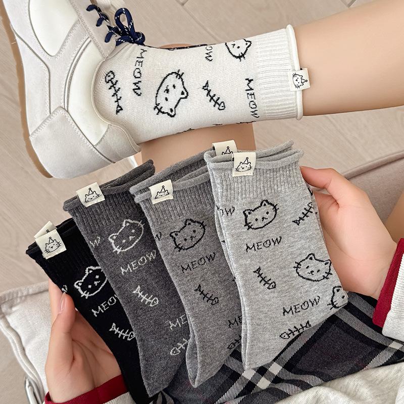 Funny Socks Animals Cartoon Dog Print Japanese Kawaii Cute Socks Women Korean Style Casual Harajuku Streetwear Middle Tube Socks