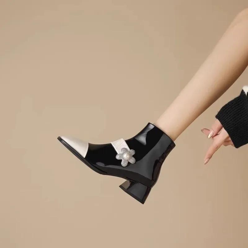 Fashion Booties European and American Style Chunky Heel Female Short Shoes Flower Autumn New In On Offer Trend 2025 Women's Ankle Boots