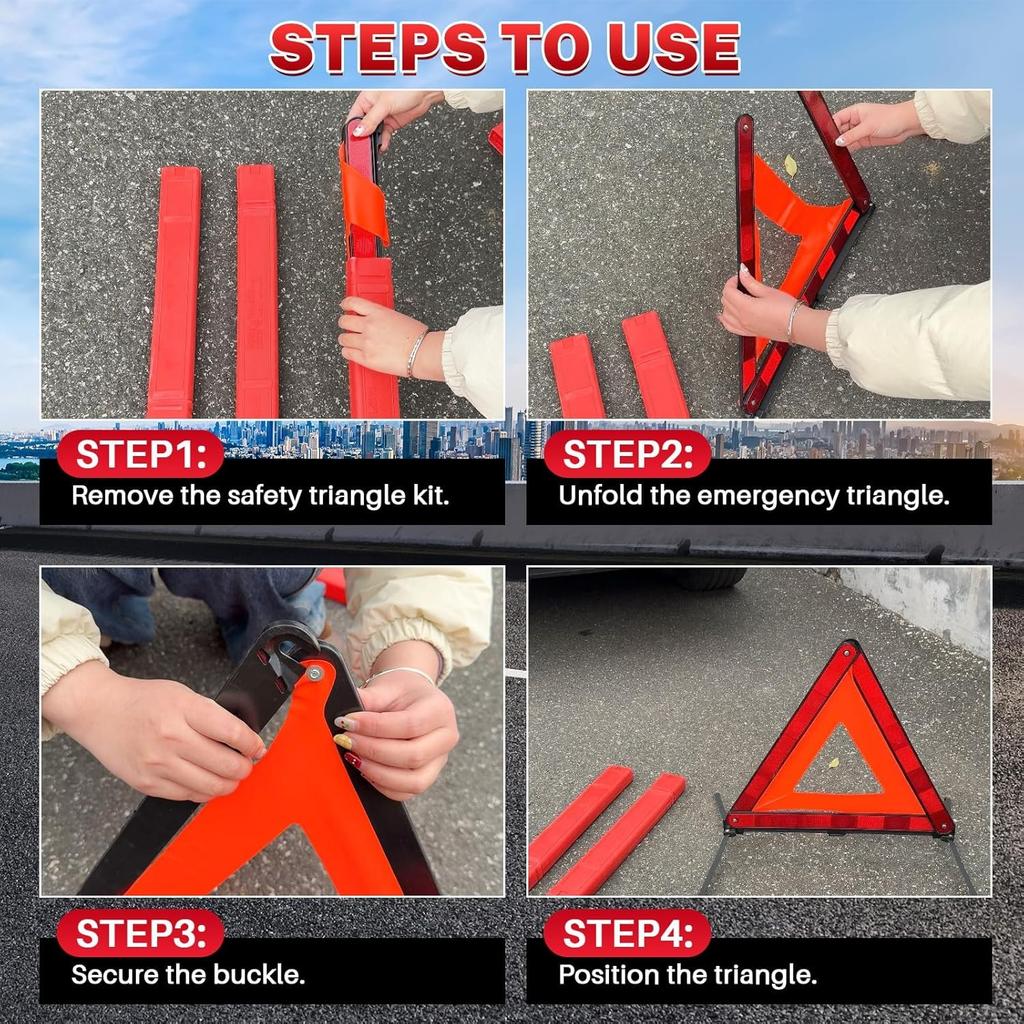 3 Pack Emergency Warning Triangles, Roadside Safety Triangle with Reinforced