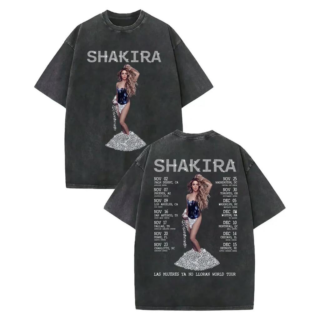 Magliette Grafiche Vintage Lavate Shakira Uomo Donna Abbigliamento Moda Estetica T-shirt Cotone Alta Qualità Manica Corta