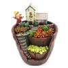 Retro Bauernhaus Blumentopf für Sukkulenten Pflanzen, Dekorativer Pflanztopf Mini Bonsai Blumentopf Feengarten Haus Schreibtisch Dekoration