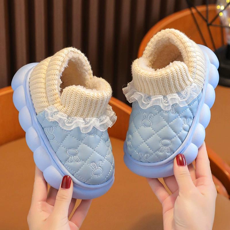 Children's Cotton Shoes for Winter Warm Plus Velvet Thickened Pu Leather Waterproof Soft Bottom Non-slip Cartoon