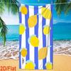 Hand Drawn Lemon Pattern Dark Blue White Stripe Quick Dry Beach Towel Lightweight Towel For Swimming Pool Outdoor Beach Use