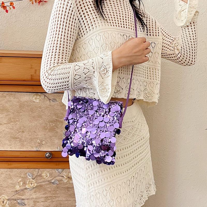 Fashion Fashion Sequined Mobile Phone Small Square Bag Female 2025 New Niche Design Western Style Shoulder Bag Mini All-match Chain