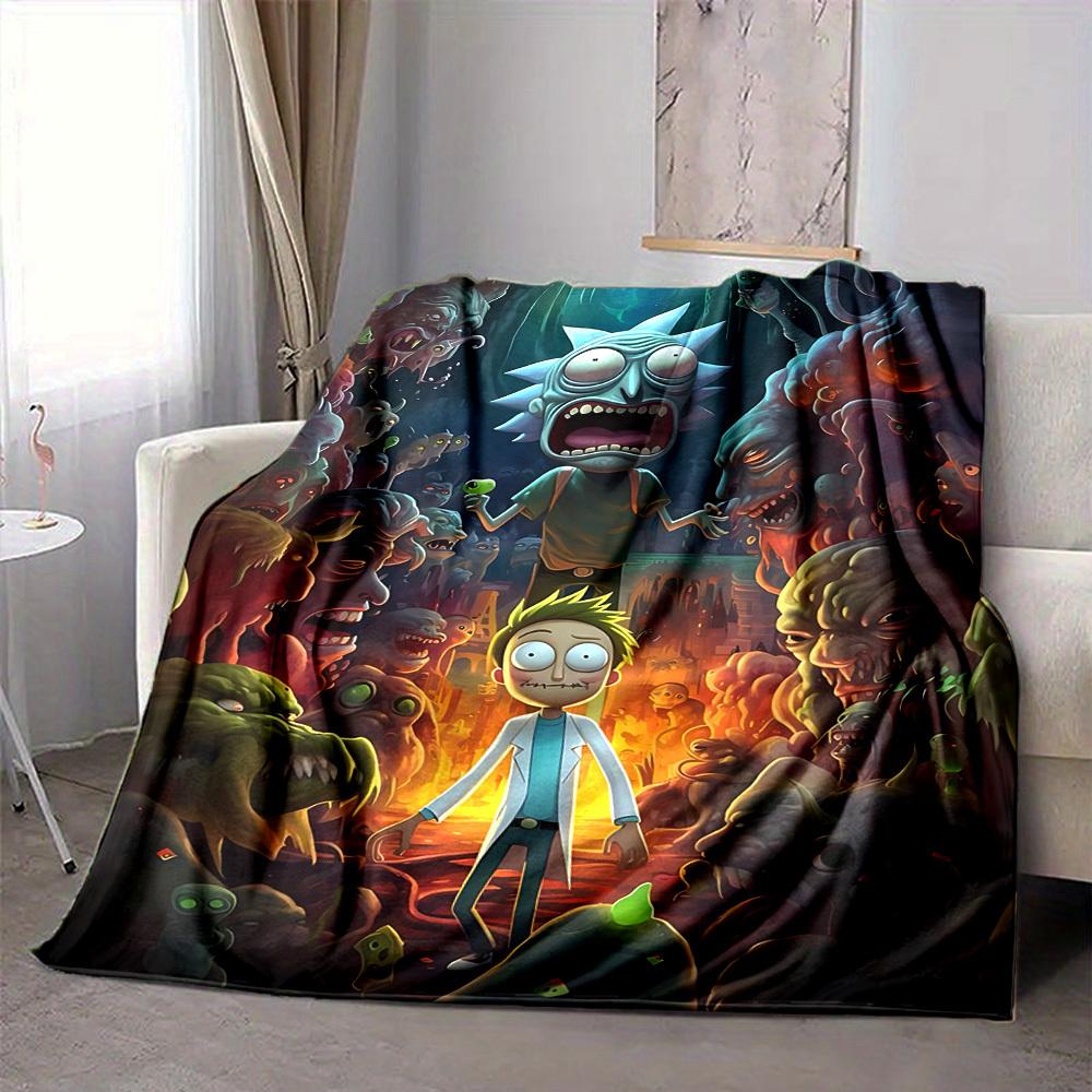 1 szt. Koc Rick i Morty Lekki flanelowy narzuta na sofę, łóżko, podróż, kemping, salon, biuro, kanapę, krzesło i łóżko