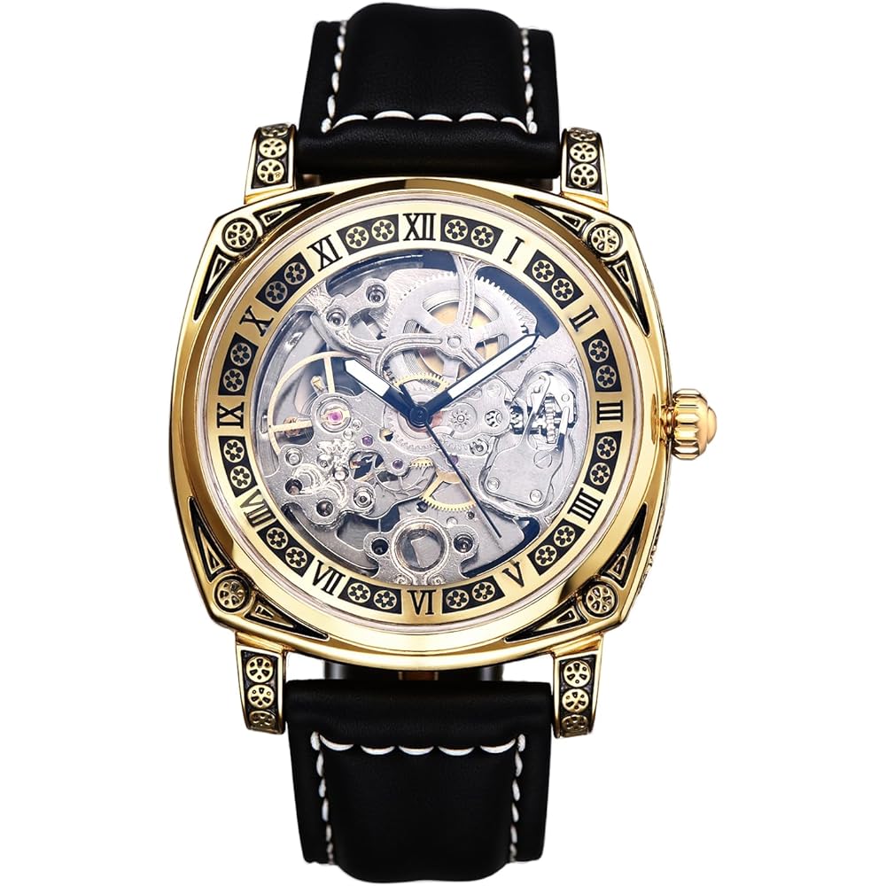 Men s Antique Analog Watch Automatic Leather Strap 3ATM Waterproof Fashion Accessory