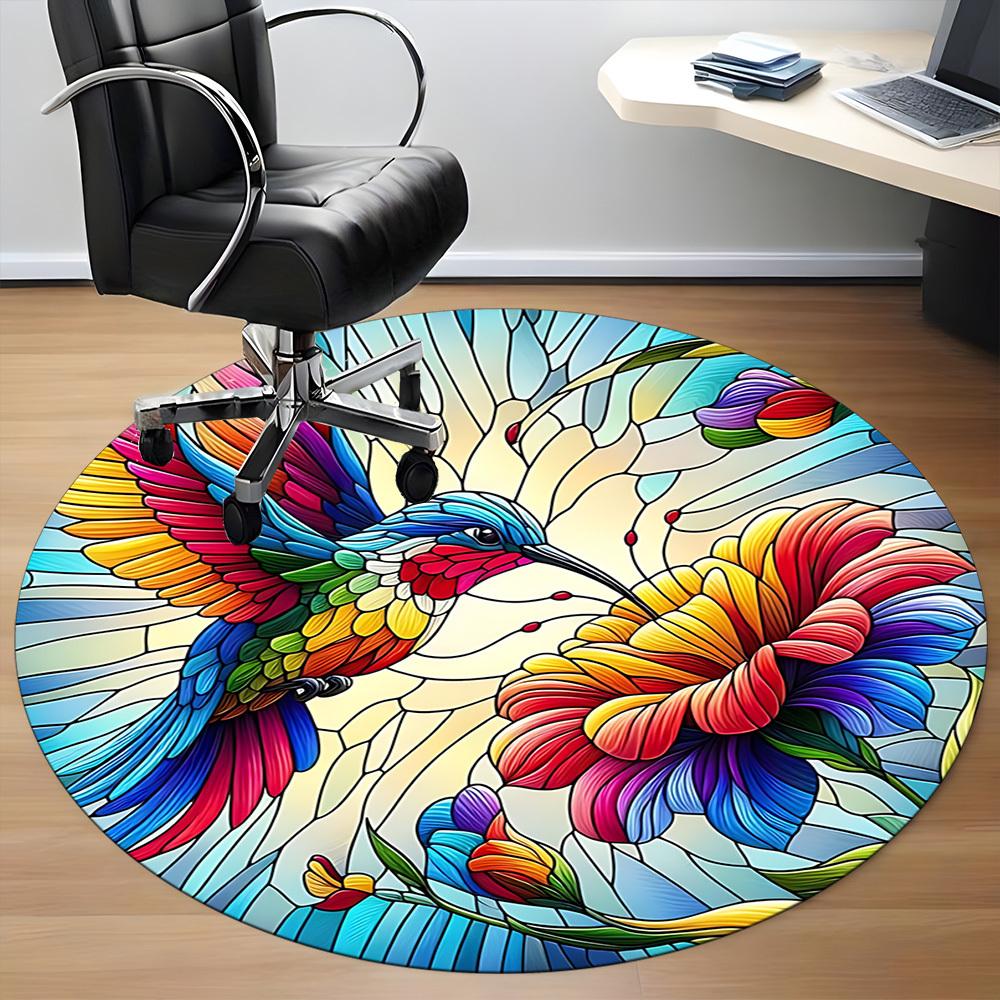 1pc Hummingbird Flowers Office Round Area Rug, Indoor Mat Suitable ForOffice, Under Office Chairs Bedroom Living Room Home Decor, Room Deco D164