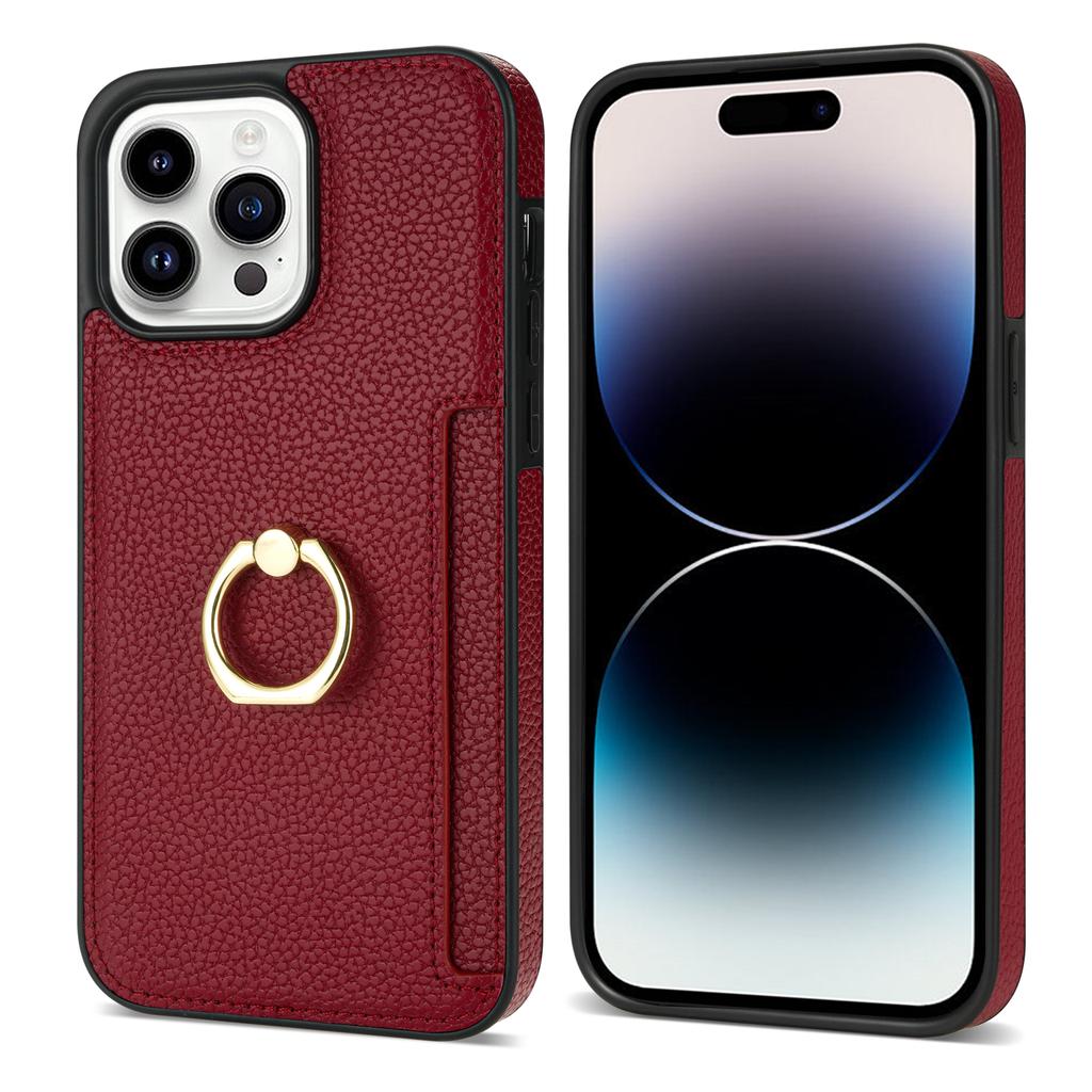 Ring Holder Card Solt Leather Wallet Phone Case for IPhone 15 14 13 12 11 Pro Max XS XR X 7 8 Plus SE 2026 Litchi Stand Cover