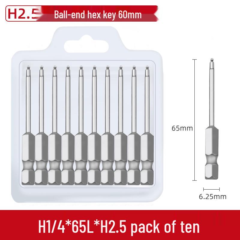Short Magnetic Ball-Head Hex Socket Driver Bits for Electric and Pneumatic Screwdrivers