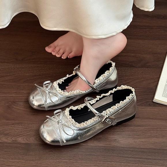 Bow Thick Heel Lace Mary Jane Women's Shoes Summer Fashion French Ballet Shoes Leather Shoes Small Single Shoes Women's Shoes