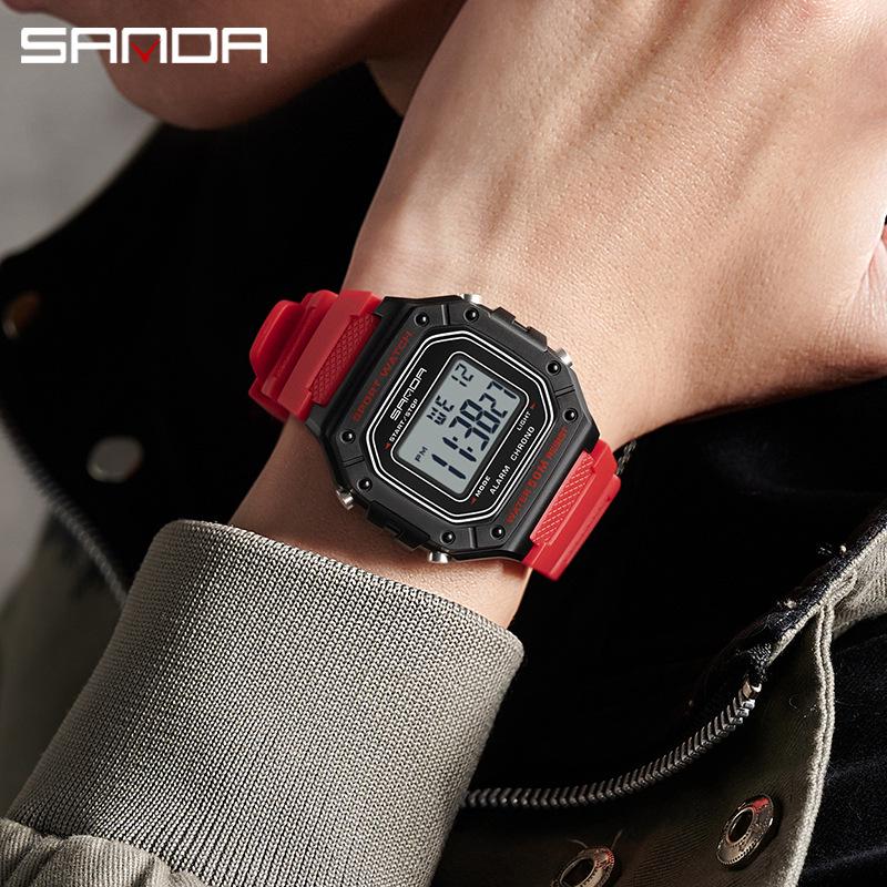 Sanda Korean-Style Waterproof Teen Electronic Watch with Alarm - Unisex Square Design for Students