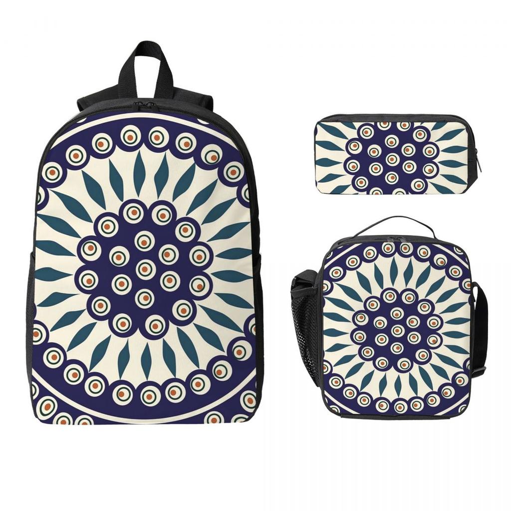 Boleslawiec Ceramics Backpack Student BookBag School Bag Shoulder Bags 3ps Insulated Lunch Bag Pencil Case